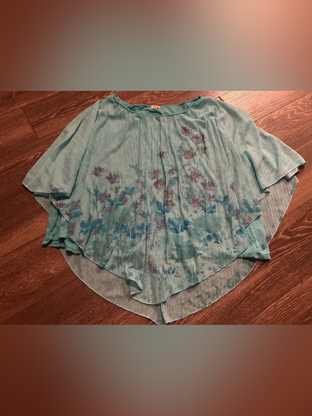 Reba Teal Floral Batwing Poncho Top